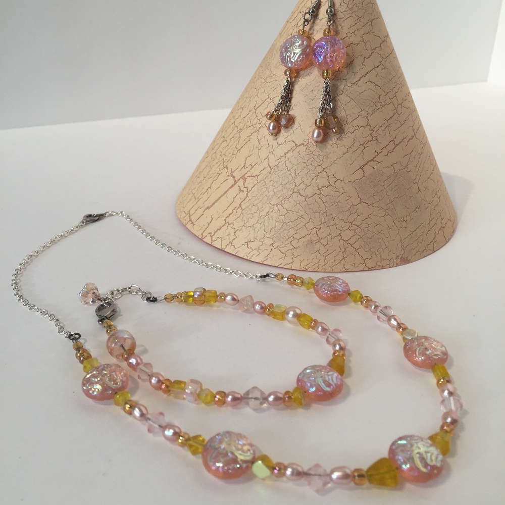 Pink & Yellow Crystal Ensemble with XL Bracelet